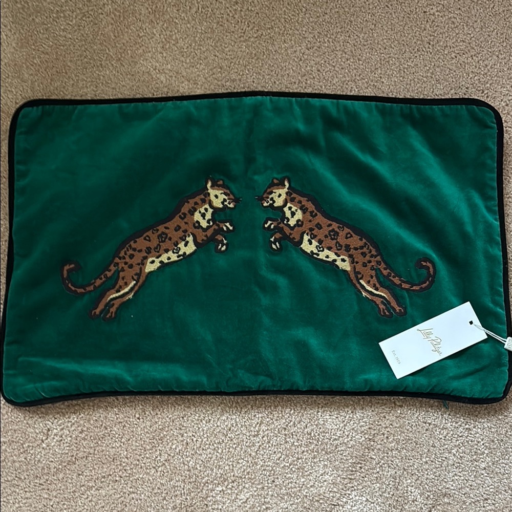 Lilly Pulitzer Pillow Case Green Velvet with Leopard Accent